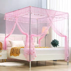 Pink Canopy Netting for Bed - 4 Corner Canopy for Beds, Canopy Bed Curtains, Bed Canopy for Girls Adults, Bedroom Decor (Full Size, Pink)