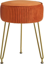 IBUYKE Velvet Round Footrest Stool Ottoman, Makeup Vanity Stool Side Table, Velvet Dressing Table Seat, Pouf Couch Stool, Golden Steel Legs, Orange LG-30J