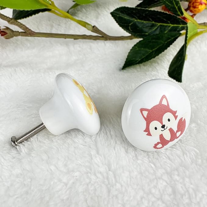 6pcs 1.5" Ceramics Cute Nursery Cabinet Dresser Drawer Knobs Kids Animal Drawer Pulls (Tiger)