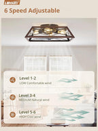LEDIARY Ceiling Fan with Light, 24 Inch Farmhouse Caged Flush Mount, Low Profile Fan Light Fixture, Small Industrial Rustic Ceiling Fan with Remote