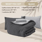 HYMOKEGE Dark Grey/Light Grey Queen Comforter Set Seersucker 7 Pieces, All Season Luxury Bed in a Bag Queen for Bedroom, Bedding Set with Comforter, Sheets, Pillowcases & Shams