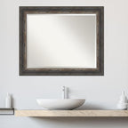Amanti Art Brown Bathroom Mirror for Over Sink, 27x33 Bark Rustic Char Rectangle Vanity Mirror, Large Country Rustic Frame, Hangs Horizonally and Vertically, Bathroom Wall Decor, Beveled Edge