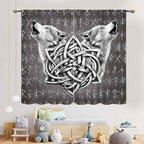 Viking Curtains, Gothic Nordic Wolf Celtic Rune Scandinavian Viking Runes Norse Mythology Aesthetic Retro Drapery for Bedroom Living Room Bathroom Window 2 Panel Set, 55"x63" Inch