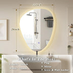 QDSSDECO Irregular LED Bathroom Mirror with Lights,Asymmetrical Led Bathroom Vanity Mirror for Wall with Front and Backlit, Anti Fog, 3 Colors and Dimmable Light, 22" x 28"