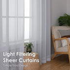 OVZME Light Grey Sheer Curtains 54 Inches Long 2 Panels - Soft Light Filtering Window Sheer Panels for Living Room/Bedroom, Top Dual Rod Pocket, 1 Pair, Each 42Wx54L Inches