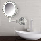 JERDON Wall-Mounted Makeup Mirror with Lights - Direct-Wired Lighted Makeup Mirror with 8X Magnification & Nickel Finish - Model HL88NLD