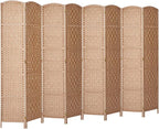 RHF 6 Ft. Tall Extra Wide-Diamond Weave Fiber Room Divider, 8 Panel Room Divider/Screen,Room Dividers and Folding Privacy Screens 8 Panel&Room Dividers and Folding Privacy Screens-Natural, 8 Panel