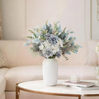 2 Pcs Fake Artificial Flowers Bouquet for Decoration, Silk Flower Arrangements Faux Flowers Plant Wedding Bride Bouquets Tables Centerpieces for Home Decor Indoor Vase Floral Table Decor (Blue White)