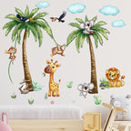 Jungle Animal Wall Stickers Forest Safari Wall Decals Kid Room Nursery Baby Bedroom Décor (Brown Tung Tree Toucan)