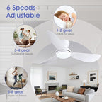 46 Inch Modern Ceiling Fans with Lights, Flush Mount Ceiling Fan with Remote/APP Control, 3 Reversible Curved Blades, 6 Speeds, 3 CCT, Dimmable Lights for Kids Room Bedroom, White