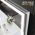 LED Bathroom Mirror, 24“x32“ Lighted Bathroom Mirror with Metal Framed, Extremely Bright LED Mirror for Bathroom, 3 Colors Dimmable, Anti-Fog, Memory, Wall Mounted Lighted Vanity Mirror