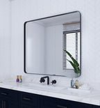 VocalStar Black Metal Framed Bathroom Mirror for Wall, 36 x 40 Inch Large Rounded Rectangle Matte Black Bathroom Vanity Mirror Farmhouse, 1/4-inch Shatterproof Glass | Ultra-Flush Hanging