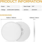 TALOYA LED Ceiling Light Living Room White, 15.8 Inch Thin Flat Modern Flush Mount Lighting Fixture for Bedroom,5 Color Temperatures in 1, 24w Round 0.94 Inch Thickness