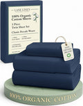 LANE LINEN 100% Organic Cotton Sheets Twin Size, Mercerized Cotton Fully Elasticized Soft & Comfy Bedding Sheets & Pillowcase Set, Good for Dorm Room, Deep Pocket Fully Elasticized Sheet- Navy