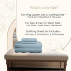 100% Egyptian Cotton Sheets Queen Size Set, 800 TC Deep Pocket Queen Sheets Set, Soft Breathable Sateen Weave 4 PC Elasticated Sheet & Pillowcase Sets, No Pill & Shrink, Fade Resistant- French Blue