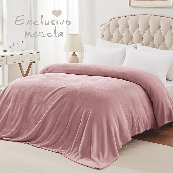 Exclusivo Mezcla Fleece Blanket Twin Size for Bed, Super Soft and Warm, All Season Use, Cozy, Plush, Lightweight, 60x80 Inches Dusty Pink