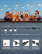 XMCOSY+ Patio Lights, Smart 50Ft Outdoor String Lights with 25 Dimmable G40 Globe Bulbs, APP Control, Work with Alexa, Connectable Waterproof LED Outdoor Light