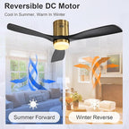 Sofucor 52 Inch Ceiling Fans with Lights, Flush Mount Black Indoor/Outdoor Ceiling Fan with Light Remote Control, Reversible DC Motor, 3 Blade Solid Wood Ceiling Fan Light for Bedroom Patio Farmhouse