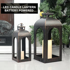 DECORKEY LED Lantern Decorative Outdoor&Indoor, Set of 2 (17’’&13’’) Black Metal Lanterns Decor, Vintage Hanging Candle Holder for Home Porch Wedding Halloween Christmas Decorations Battery Powered