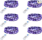 Minetom 6 Pack Purple Fairy Lights Battery Operated with Timer - 7ft 20 LED Waterproof Short Micro Firefly Lights for Halloween Decor, Pumpkin DIY Craft, Paper Lantern Decoration