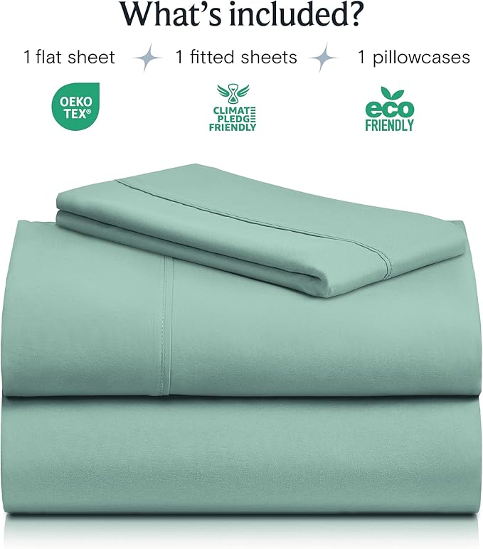 LuxClub 3 PC Sheet Bed Sheets Deep Pockets Wrinkle Free-Kids-Fitted Sheets Machine Washable Hotel Bedding Silky Soft - Light Teal Twin