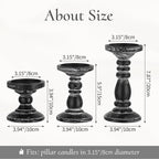 Wood Pillar Candle Holder: 3Pcs Rustic Black Candle Holders for Pillar Candles Wood Candle Holders Distressed Wooden Farmhouse Candle Holder Large Rustic Candle Holder for Fireplace Table