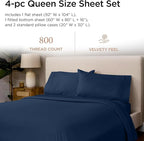 Threadmill Luxury 800 Thread Count Queen 100% Cotton Sheets - Folkstone Blue Sateen Weave Bed-Sheets, Better Than Egyptian Cotton,4 Pc Solid Soft Bed Set, Fits 16" Deep Pocket