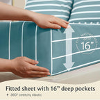 LuxClub 4 PC Full Size Sheet Set Bed Sheets, Breathable Luxury Deep Pockets Wrinkle Free Cooling Sheets Machine Washable Hotel Bedding (Full, Striped Light Blue)