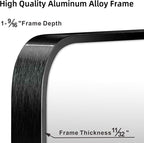 24"x36" Brushed Matte Black Metal Framed Rounded Rectangle Mirror, Wall Mounted Mirrors for Bathroom Entryway Vanity Living Room Bedroom, Vertical or Horizontal