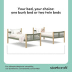 Storkcraft Caribou Bunk Bed Twin Over Twin Bunk Bed (Olive and Natural) - GREENGUARD Gold Certified, Twin Bunk Beds for Kids, Converts to 2 Individual Twin Beds (Mattress not Included)