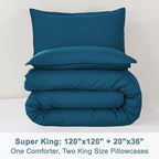 Litanika Comforters Teal Super King Size, 3 Pieces Lightweight Solid Bedding Set & Collections, All Season Fluffy Bed Set (120x120In Comforter & 2 Pillowcases)