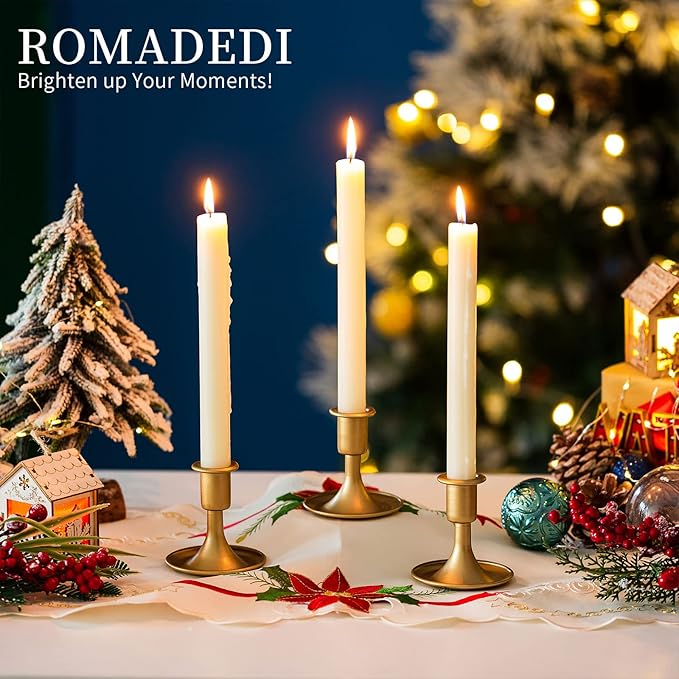 Candlestick Holders Taper Candle Holders, Romadedi Gold Candle Stick Candle Holder for Table Centerpiece, Wedding Reception, Festive Christmas Mantel Decoration or Home Decor, Set of 2