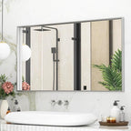 Suidia Bathroom Mirror, 60" x 30" Wall Mirror Metal Framed, Bathroom Vanity Mirror for Living Room Bedroom Bathroom Entryway, Silver, Rect Corner Style