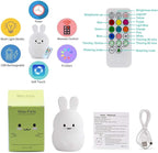 Rabbit Night Light for Kids, Rechargeable LED Children Lamp, Soft Silicone (BPA Free) for Baby/Boys/Girls/Adult, Remote & Touch Control Adjustable Brightness and Colors, Indoors/Outdoors