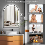 24x36 Inch Led Mirrors for Bathroom, Arch Vanity Mirror with Lights, Wall-Mounted Mirror with Bluetooth Speaker, Anti-Fog, Memory Function, 3 Color Temperature, Dimmable