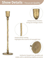 NUPTIO Iron Taper Candle Holders: Antique Brass Candlestick Holder for Thanksgiving Christmas Party - Set of 3 Tall Gold Candles Stick Decor for Fireplace Table Centerpiece