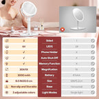 B Beauty Planet Makeup Mirror with Lights, Lighted Magnifying Mirror 30X with 3 Lighting and Adjustable Brightness, 2-Sided Height Adjustable Vanity Mirror for Bathroom, Gifts for Women White