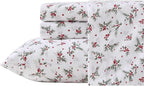 Laura Ashley - Flannel Sheets Queen Size, Anti-Pilling & Wrinkle Resistant Cotton, Touchably Soft for All-Season Comfort - Bed Sheets with Matching Pillowcases & Fitted Sheet (Berry Bright Red)
