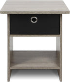 Furinno Dario End Table / Side Table / Night Stand / Bedside Table with Bin Drawer, 1-Pack, French Oak Grey/Black