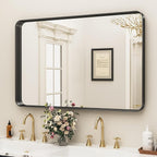 Suidia Bathroom Mirror, 30" x 40" Wall Mirror Metal Framed, Bathroom Vanity Mirror for Living Room Bedroom Bathroom Entryway, Black, Rounded Corner Style