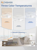 ZMISHIBO 24 Inch Ceiling Fans with Lights and Remote, Modern Low Profile Ceiling Fan, 3000-6000K Dimmable Flush Mount LED Fan Light, 6 Wind Speeds, Fandelier Ceiling Fans for Bedroom- White