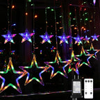 Blingstar Star Curtain Lights 138 LED 12 Star Multicolor Christmas Lights 8.2 Ft Connectable Window Lights with Remote Plug in Curtain String Lights for Christmas Ramadan Bedroom Indoor Outdoor Decor