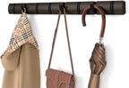 Umbra - Flip Wall-Mounted Coat Rack Rail Hook for Hats, Jackets, Bags and More, Wood, Metal, Black/Walnut