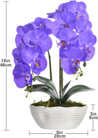 Large Artificial Potted Orchid Plant, Silk Flower Arrangement with Ceramics Vase, Purple