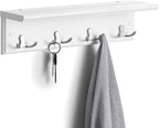 SONGMICS Entryway Hanging Coat Rack, Wall-Mounted Wooden Shelf, with 4 Double Hooks, Wall Floating Shelf, White ULHR42WT