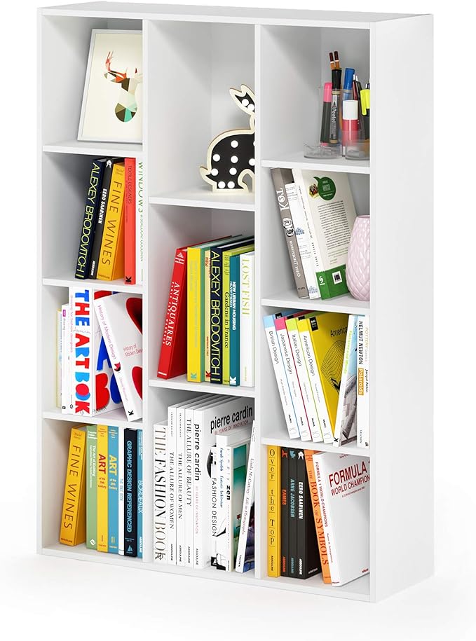 Furinno LUDER Book Shelf, 11-Cube Bookshelf, Reversible Bookcase, 9.4" x 29.1" x 41.7", for Living Room, Bedroom, Home Office, White
