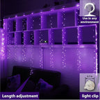 ZSJWL Curtain Lights, 300 LED Curtain Fairy Lights with Remote, 8 Modes 9.8 × 9.8 Ft Curtain String Lights, Waterproof, USB Plug in, Copper Wire Lights for Bedroom Window Chrismas Party, Purple
