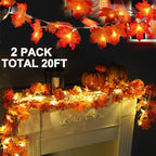 TURNMEON 2 Pack Thanksgiving Decorations Enlarged Maples Leafed Lights Total 20Ft 40LED Fall Decorations for Home, Battery Operated Autumn Garland Waterproof Indoor Outdoor Holiday Thanksgiving Decor
