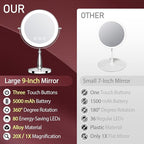 Makeup Mirror with Lights, 20X Magnifying Mirror with Light for Women, 5000 mAh Vanity Mirror with Lights and 3 Colors, 2-Sided Lighted Magnified Mirrors for Delicate Makeup, 9 Inch