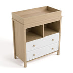 Storkcraft Alpine Nursery Changing Table Dresser Combo (White with Driftwood) – GREENGUARD Gold Certified, Dresser for Nursery, Changing Table with Drawers, Removable Changing Table Topper